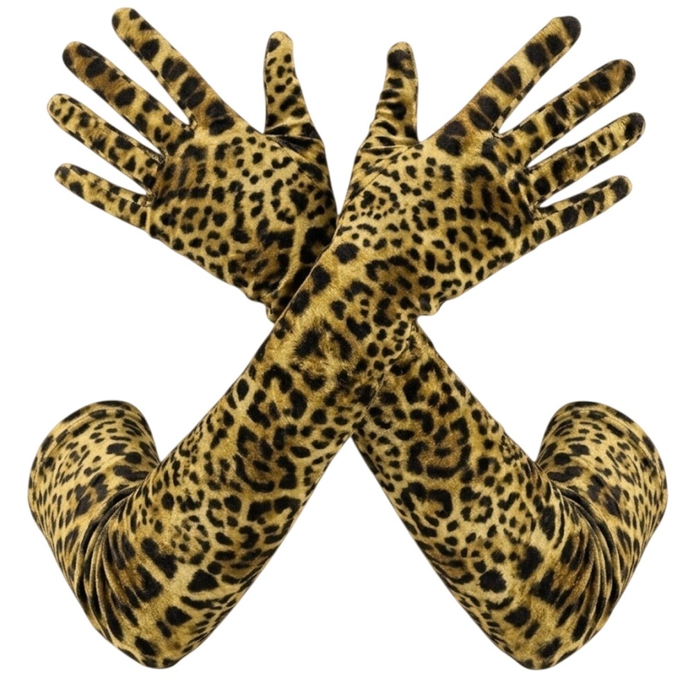 New Leopard Print Velvet Opera Gloves Animal Print Elbow Length Formal‎